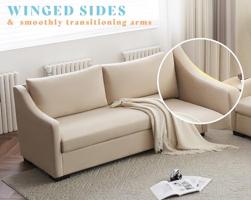 AMERLIFE Couch,Comfy Sofa Couch with Slope Armrests, 2 Piece Set Extra Deep Seat Sofa for Living Room, Apartment, Lounge Room,Beige