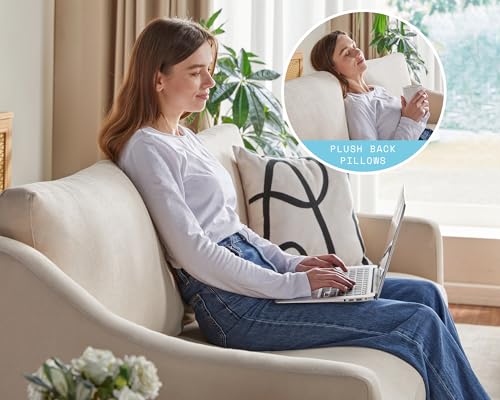 AMERLIFE Couch,Comfy Sofa Couch with Slope Armrests, 2 Piece Set Extra Deep Seat Sofa for Living Room, Apartment, Lounge Room,Beige