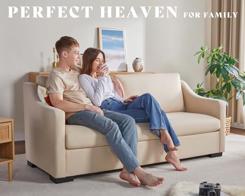 AMERLIFE Couch,Comfy Sofa Couch with Slope Armrests, 2 Piece Set Extra Deep Seat Sofa for Living Room, Apartment, Lounge Room,Beige