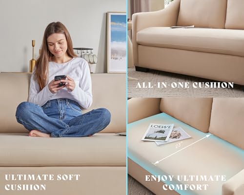 AMERLIFE Couch,Comfy Sofa Couch with Slope Armrests, 2 Piece Set Extra Deep Seat Sofa for Living Room, Apartment, Lounge Room,Beige