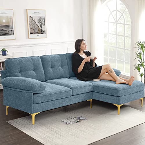 EASELAND 82" L-Shape Sofa with Reversible Chaise Lounge, Convertible Sectional Sofa Couch, Chenille Modern Sofa Couch for Living Room, Apartment and Office, Removable Cover