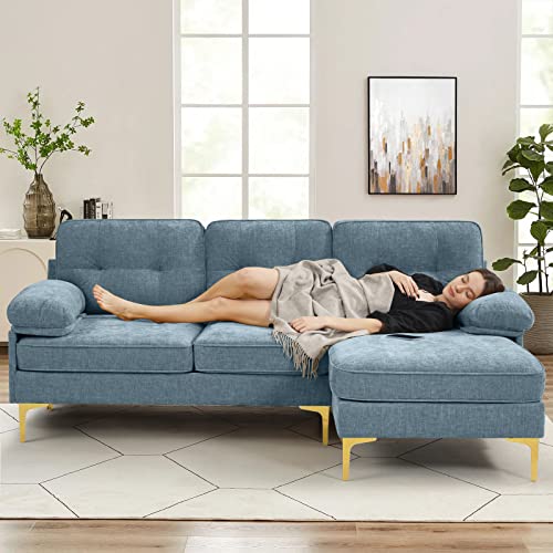 EASELAND 82" L-Shape Sofa with Reversible Chaise Lounge, Convertible Sectional Sofa Couch, Chenille Modern Sofa Couch for Living Room, Apartment and Office, Removable Cover