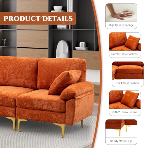 OUYESSIR U-Shaped Sectional Sofa Couch, 4 Seat Sofa Set for Living Room, Convertible L-Shaped Velvet Couch Set with Chaise Lounge, Ottoman and Pillows,114 inches (Orange)