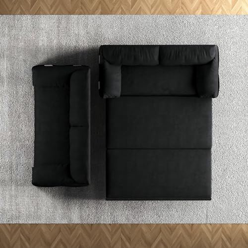 UPYOOE 63.8" Futon Sofa Bed Queen Size, Pull Out Bed, 3-in-1 Convertible Sleeper Sofa with Side Pocket, Modern Velvet Futon Couch for Living Room, Small Space, Apartment, Bedroom, Black