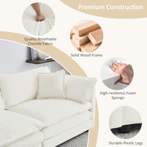 Tmsan 111.5" Oversized Deep Seat Sectional Sofa, Beige Modern Chenille Cloud Couch, Large 3 Seater Modular Sofa with 5 Pillows for Living Room Bedroom Apartment Office