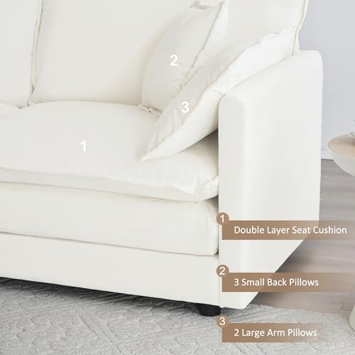 Tmsan 111.5" Oversized Deep Seat Sectional Sofa, Beige Modern Chenille Cloud Couch, Large 3 Seater Modular Sofa with 5 Pillows for Living Room Bedroom Apartment Office