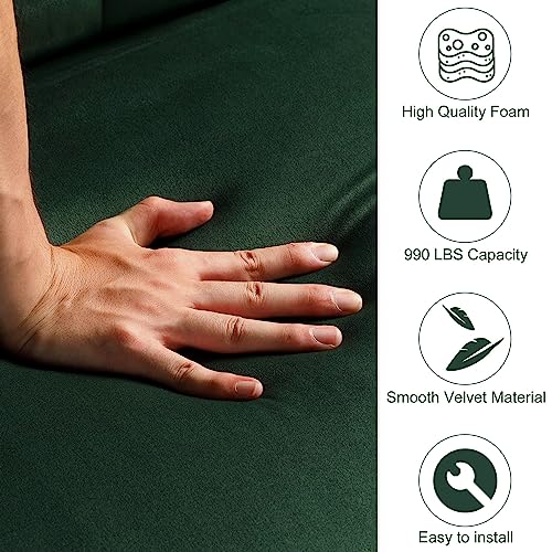 DURASPACE Velvet Sectional Convertible Sofa with Chaise, 106.5" L Shape Sectional Sofa Couch with USB, Split Back Folding Futon Couch for Living Room (Green)