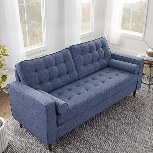 Edenbrook Lynnwood Upholstered Sofa - Couch for Living Room Office or Bedroom - Mid-Century Modern Design Furniture - Buttonless Tufting - Simple Assembly - Includes Bolster Pillows - Navy