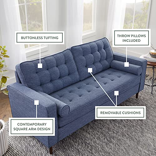 Edenbrook Lynnwood Upholstered Sofa - Couch for Living Room Office or Bedroom - Mid-Century Modern Design Furniture - Buttonless Tufting - Simple Assembly - Includes Bolster Pillows - Navy