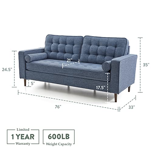 Edenbrook Lynnwood Upholstered Sofa - Couch for Living Room Office or Bedroom - Mid-Century Modern Design Furniture - Buttonless Tufting - Simple Assembly - Includes Bolster Pillows - Navy