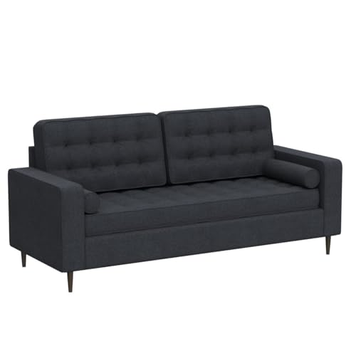 Edenbrook Lynnwood Upholstered Sofa - Couch for Living Room Office or Bedroom - Mid-Century Modern Design Furniture - Buttonless Tufting - Simple Assembly - Includes Bolster Pillows - Navy
