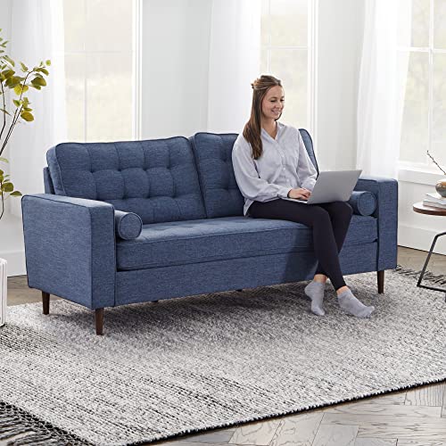 Edenbrook Lynnwood Upholstered Sofa - Couch for Living Room Office or Bedroom - Mid-Century Modern Design Furniture - Buttonless Tufting - Simple Assembly - Includes Bolster Pillows - Navy