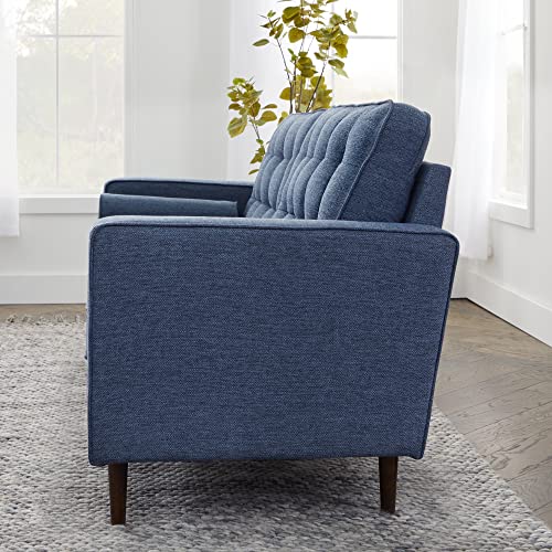 Edenbrook Lynnwood Upholstered Sofa - Couch for Living Room Office or Bedroom - Mid-Century Modern Design Furniture - Buttonless Tufting - Simple Assembly - Includes Bolster Pillows - Navy