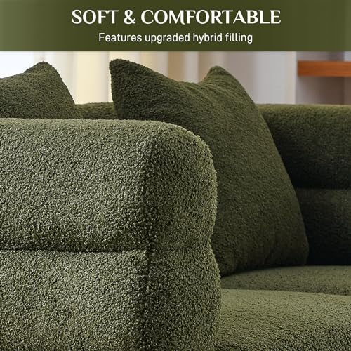 OUYESSIR Cloud Sofa Couch for Living Room, 79" Comfy Deep Seat Boucle Sherpa Sofa with 3 Pillows and Gold Legs, Modern Upholstered 3 Seater Large Loveseat for Bedroom Office, Olive Green Teddy