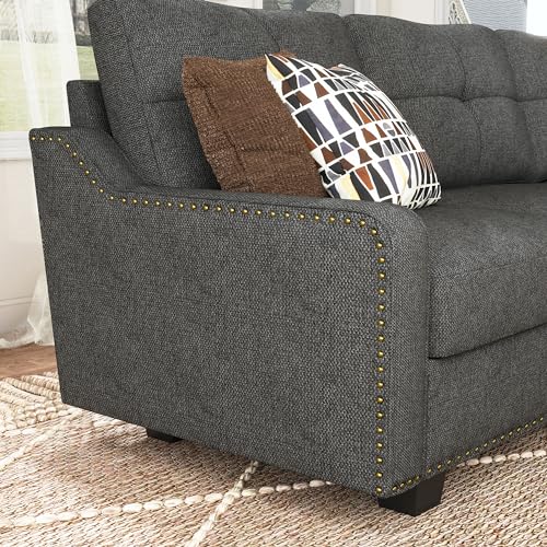 HONBAY Convertible Sectional Sofa L Shaped Couch for Small Apartment Reversible Sectional Couch for Living Room,Dark Grey