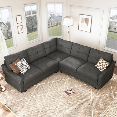 HONBAY Convertible Sectional Sofa L Shaped Couch for Small Apartment Reversible Sectional Couch for Living Room,Dark Grey