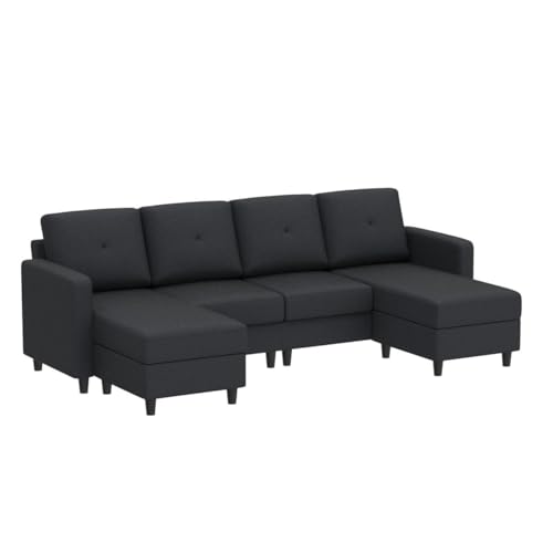 HONBAY Convertible Sectional Sofa U Shaped Couch 4 Seat Sofa with Double Chaises for Living Room, Bluish Grey