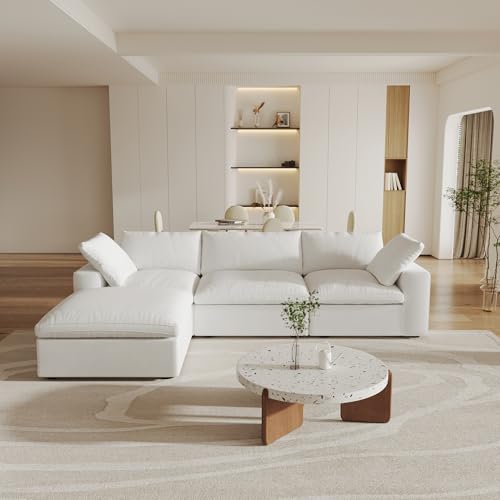 WJShome Cloud Modular Sectional Sofa,120.45" Down Filled Comfort L Shaped Sofa Couch for Living Room,Minimalist Wide Deep Seat Couches for Office Apartment (White, 3 Seater+1 Ottoman)