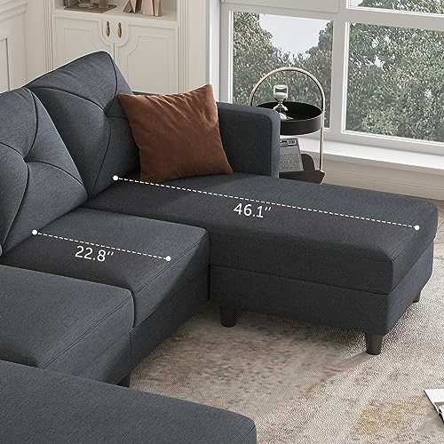 HONBAY Convertible Sectional Sofa U Shaped Couch 4 Seat Sofa with Double Chaises for Living Room, Bluish Grey