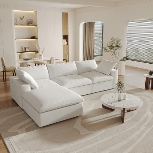 WJShome Cloud Modular Sectional Sofa,120.45" Down Filled Comfort L Shaped Sofa Couch for Living Room,Minimalist Wide Deep Seat Couches for Office Apartment (White, 3 Seater+1 Ottoman)