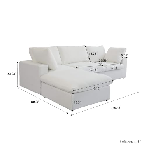 WJShome Cloud Modular Sectional Sofa,120.45" Down Filled Comfort L Shaped Sofa Couch for Living Room,Minimalist Wide Deep Seat Couches for Office Apartment (White, 3 Seater+1 Ottoman)