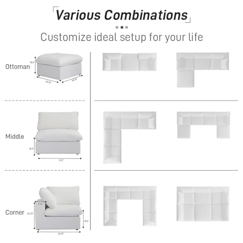 WJShome Cloud Modular Sectional Sofa,120.45" Down Filled Comfort L Shaped Sofa Couch for Living Room,Minimalist Wide Deep Seat Couches for Office Apartment (White, 3 Seater+1 Ottoman)
