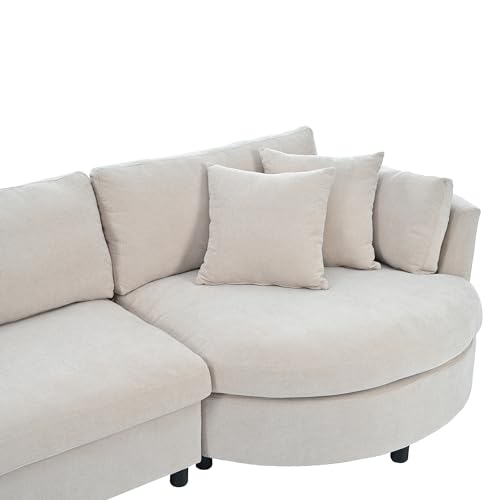 Merax 3 Seater Upholstered Couch Living Room Sofa with Three Pillows and Curved Seat for Apartment, Beige Sectional