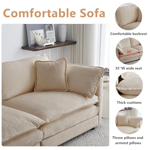 mikibama Modular Sectional Sofa, 111.5 Inch L Shaped Couch Set for Living Room, 3-Seater Comfy Cloud Couches with Movable Ottoman, DIY Combination, Chenille, Light Coffee