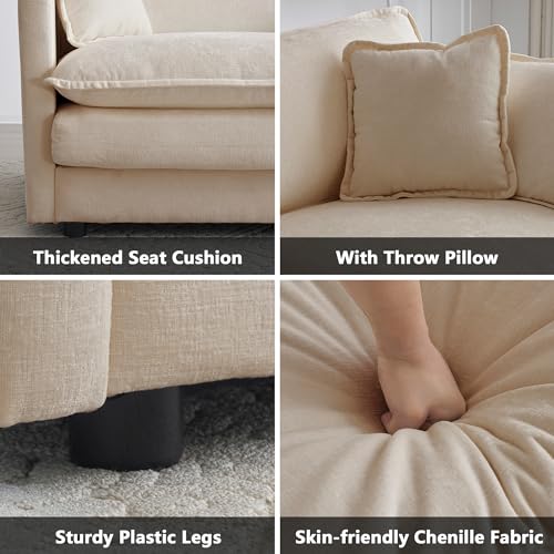 mikibama Modular Sectional Sofa, 111.5 Inch L Shaped Couch Set for Living Room, 3-Seater Comfy Cloud Couches with Movable Ottoman, DIY Combination, Chenille, Light Coffee