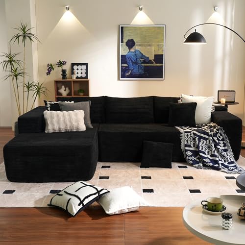 ovios 104" Cloud Sectional Couch with L-Shape Chaise,Modern Modular Sofa with Deep Seat, Upholstered Couches for Living Room Bedroom,No Assembly Required, Black (Corduroy Fabric)