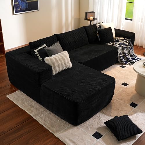 ovios 104" Cloud Sectional Couch with L-Shape Chaise,Modern Modular Sofa with Deep Seat, Upholstered Couches for Living Room Bedroom,No Assembly Required, Black (Corduroy Fabric)