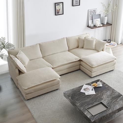 GNIXUU 111.5“ Oversized Modular Sectional Sofa, Comfy Cloud Couch for Living Room, Modern Chenille Large U Shaped Couch, Deep Seat Couch with Reversible Chaise & Cushions(5 Seater, Camel)