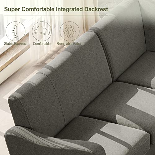 Belffin Fabric L Shaped Sofa Small Sectional Couch with Chaise Solid Corner Sofa Small L Couches 5 Seater Sofa Light Grey