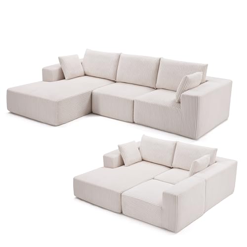 Huatean Home 108” Modular Sectional Sofa, Sponge Sectional Sofa Couch for Living Room, Modular L-Shape Sofa Couch with Chaise, Beige