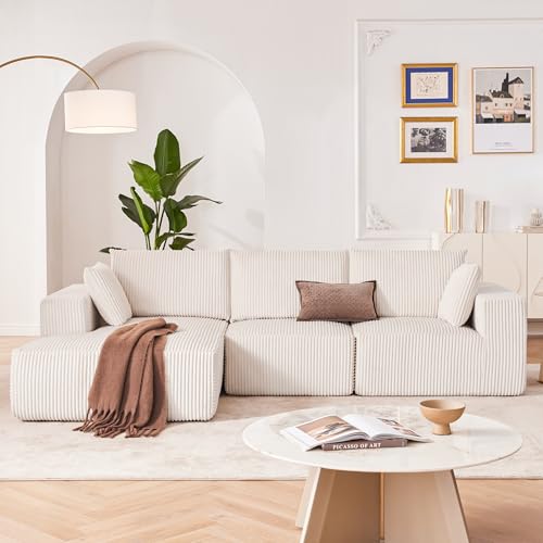 Huatean Home 108” Modular Sectional Sofa, Sponge Sectional Sofa Couch for Living Room, Modular L-Shape Sofa Couch with Chaise, Beige