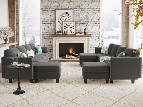 Huatean Home Modular Sectional Sofa, Convertible U Shaped Sofa Couch with High Density Memory Foam, 6 Seat Comfy Modular Sofa Couch for Living Room, Modern U Shaped Sectional Sofa, Dark Grey