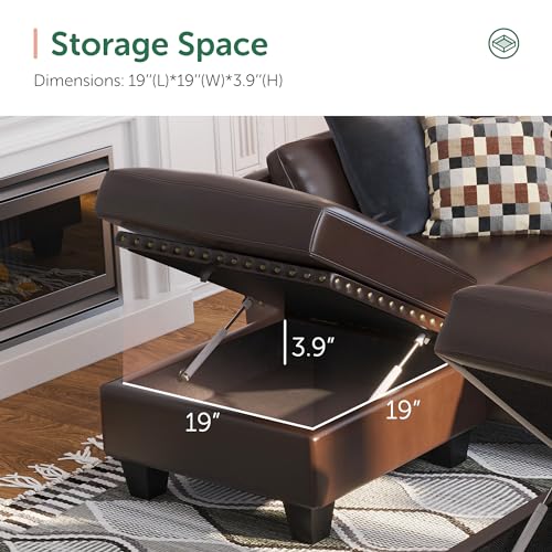 HONBAY Faux Leather Sectional Sofa Couch Reversible L Shaped Couch Sofa 4 Seat Sofa Sectional Couch for Small Apartment