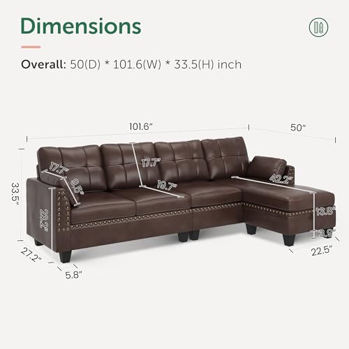 HONBAY Faux Leather Sectional Sofa Couch Reversible L Shaped Couch Sofa 4 Seat Sofa Sectional Couch for Small Apartment