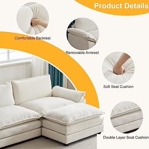 Karl home Sectional Sofa Modular Deep 3-Seat Sofa Couch with Ottoman, Chenille Sofa Sleeper Comfy Upholstered Furniture for Living Room, Apartment, Studio, Office, Beige