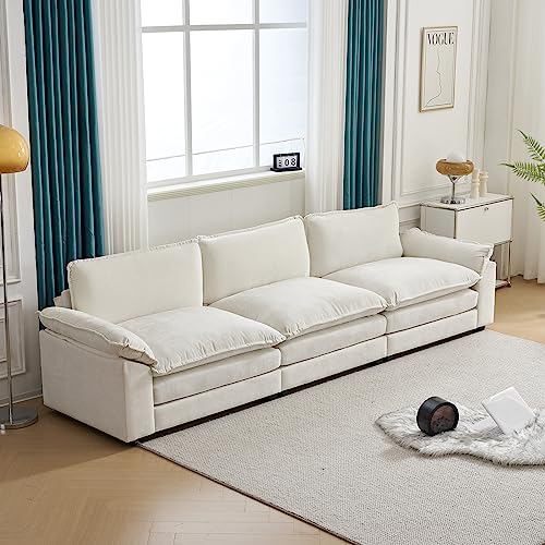 Karl home Sectional Sofa Modular Deep 3-Seat Sofa Couch with Ottoman, Chenille Sofa Sleeper Comfy Upholstered Furniture for Living Room, Apartment, Studio, Office, Beige