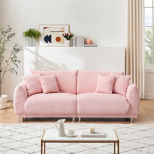 87" Sherpa Teddy Modular Loveseat Sectional Sofas, Modern Luxury Contemporary 3-Seat Cloud Couch with Metal Legs, Lambswool Fabric Leisure Sofa&Couches Furniture for Apartment,Office,2 Pillows