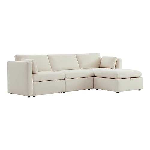 CHITA Oversized Modular Sectional Fabric Sofa Set, FSC Certified Extra Large L Shaped Couch Reversible Chaise Modular Sectional Couch, 112 inch Width,4 Seat Modular Sofa with Storage Ottoman, Linen