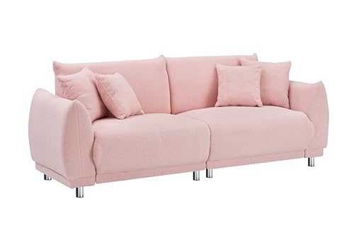 87" Sherpa Teddy Modular Loveseat Sectional Sofas, Modern Luxury Contemporary 3-Seat Cloud Couch with Metal Legs, Lambswool Fabric Leisure Sofa&Couches Furniture for Apartment,Office,2 Pillows