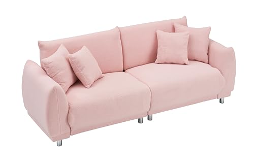 87" Sherpa Teddy Modular Loveseat Sectional Sofas, Modern Luxury Contemporary 3-Seat Cloud Couch with Metal Legs, Lambswool Fabric Leisure Sofa&Couches Furniture for Apartment,Office,2 Pillows