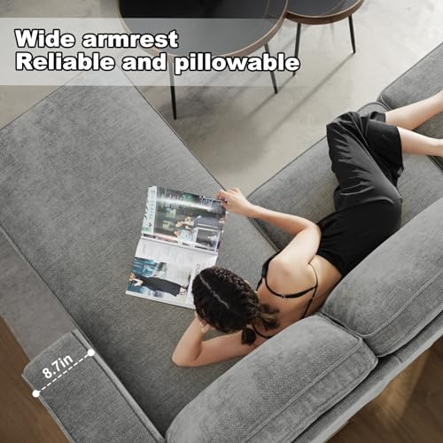 COOSLEEP 99” L-Shape Convertible Sectional Couches Sofas with 190L Storage Chaise, Chenilee Upholstered Sofas with Removable Cushion and Detachable Cover,USB and Type-c Charging for Living Room (Grey)