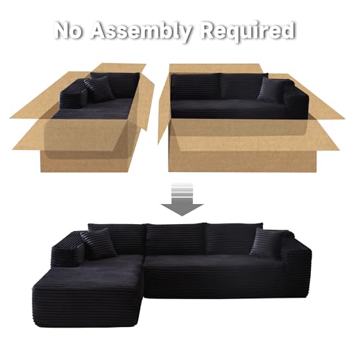 CAODOC 104" Cloud Sectional Couch with Comfy Chaise, Boneless L Shape Sofa with Deep Seat, Minimalist Modular Couches Sleeper for Living Room Bedroom Apartment Lounge,Black