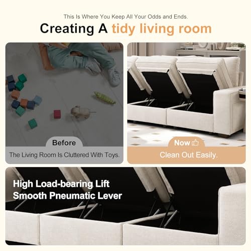 COOSLEEP 3 Seater Sofa Couch with Storage Layer, Removable and Washable Cushion Cover, Modern Sofa-100 Sofa with Solid Frame up to 1200Lbs, Couches for Living Room, Beige Chenille