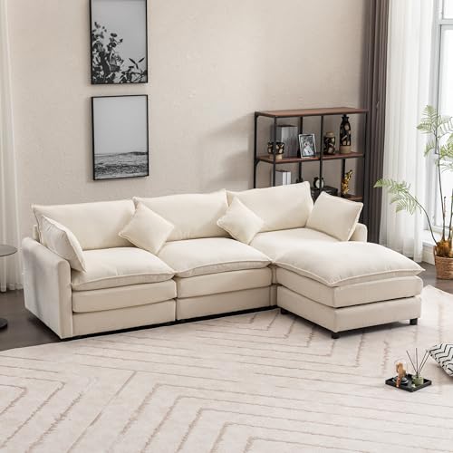 Ball & Cast 100.39" Modular Sectional Sofa with Removable Ottoman, L Shaped 3-Seater Cloud Couch with Pillows for Living Room,Apartment,Office,Beige