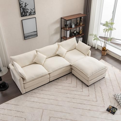 Ball & Cast 100.39" Modular Sectional Sofa with Removable Ottoman, L Shaped 3-Seater Cloud Couch with Pillows for Living Room,Apartment,Office,Beige