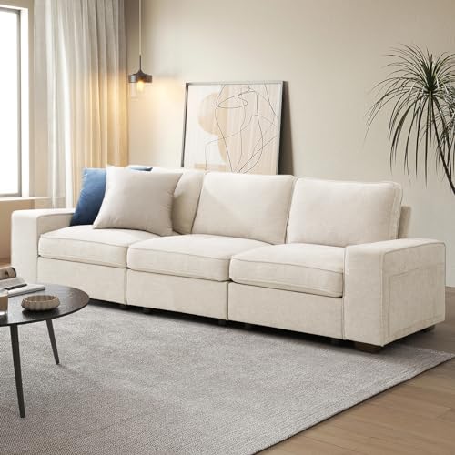 COOSLEEP 3 Seater Sofa Couch with Storage Layer, Removable and Washable Cushion Cover, Modern Sofa-100 Sofa with Solid Frame up to 1200Lbs, Couches for Living Room, Beige Chenille